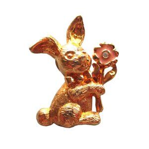 Vintage Bunny Rabbit with Flower Hat Lapel Pin Animal Jewelry